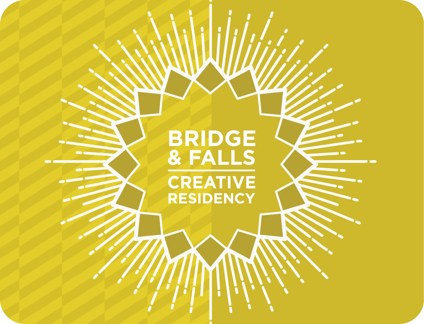 A yellow sun graphic with the words Bridge and Falls Creative Residency