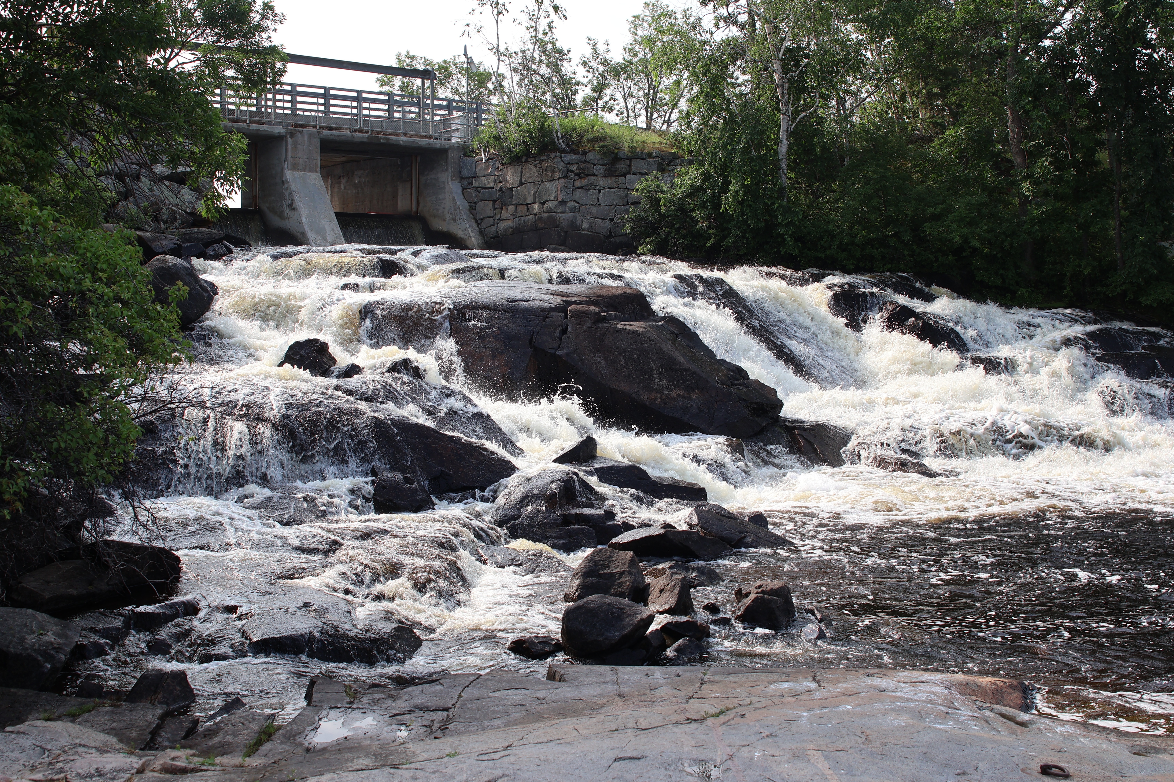 White water running down a small waterfall